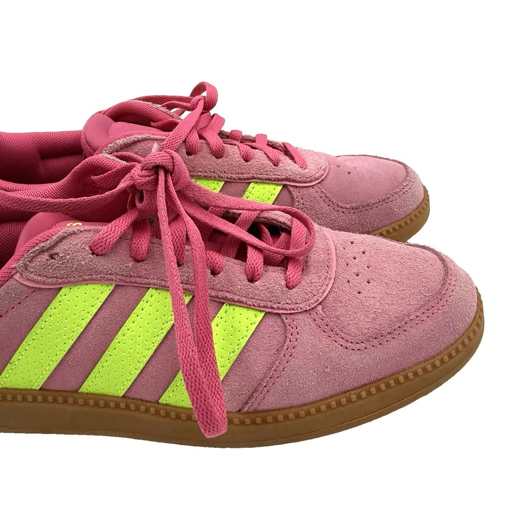 Adidas Breaknet Sleek Womens Sneakers Pink Neon Yellow Suede Gum Sole Size 6.5 - Picture 2 of 12